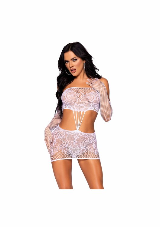 Lace tube dress and gloves