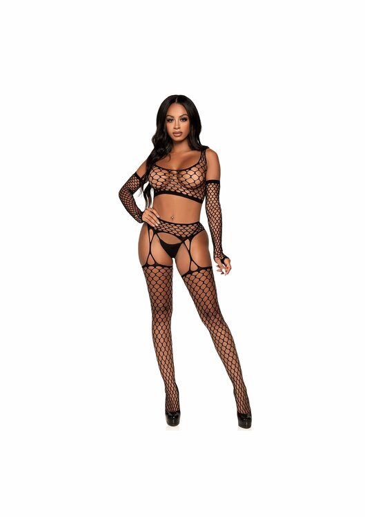 Crop top, stockings &amp; gloves