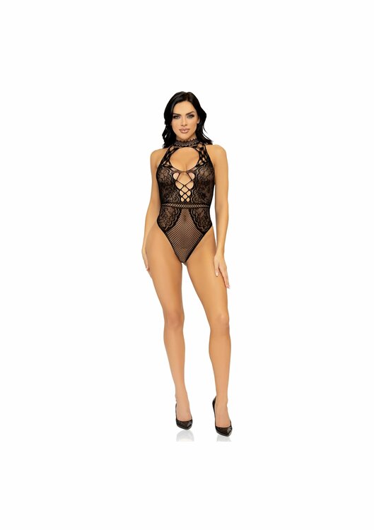 Net And Lace Keyhole Bodysuit