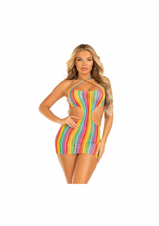 Rainbow stripe mini dress