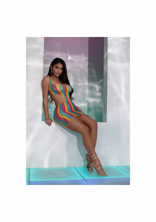 Rainbow stripe mini dress