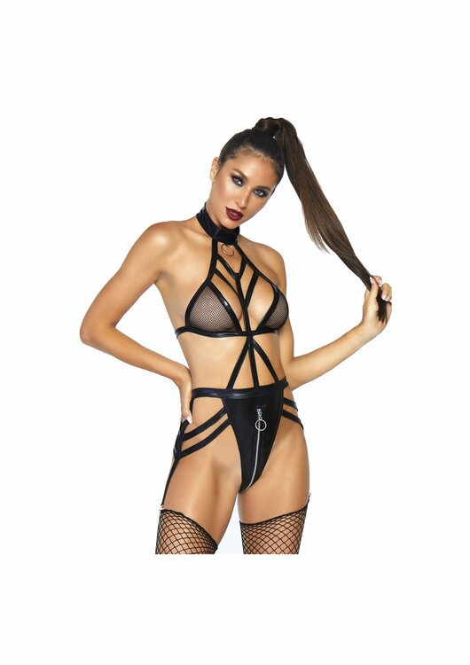 Cage strap garter teddy