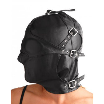Lederen kap met afneembare blinddoek en snuit