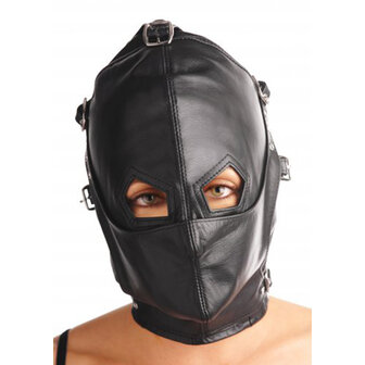 Lederen kap met afneembare blinddoek en snuit