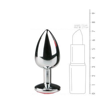 Metalen buttplug met roze steen - zilverkleurig
