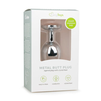 Metalen buttplug met transparante diamant - zilverkleurig