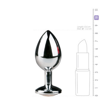 Metalen buttplug met transparante diamant - zilverkleurig