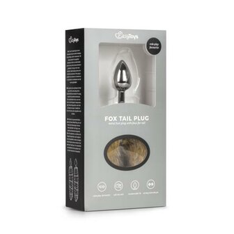 Kleine zilverkleurige buttplug met lichtbruine vossenstaart