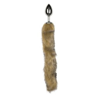 Medium zilverkleurige buttplug met gestreepte vossenstaart