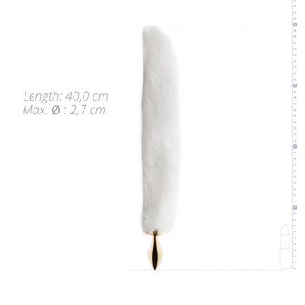 Kleine goudkleurige buttplug met witte vossenstaart