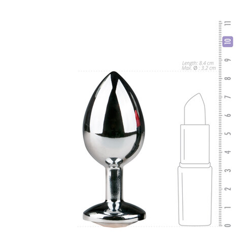 Metalen buttplug met transparante diamant - zilverkleurig