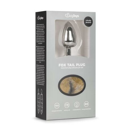 Medium zilverkleurige buttplug met gestreepte vossenstaart