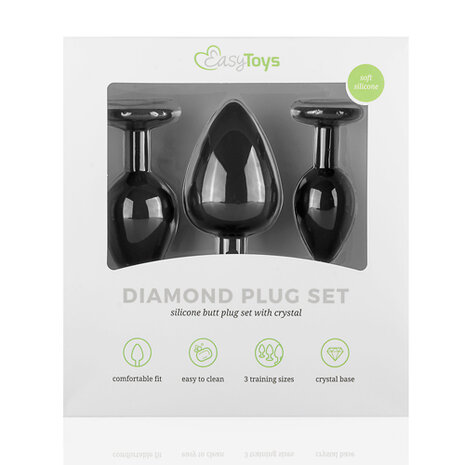 Siliconen Buttplug Met Diamant - Zwart