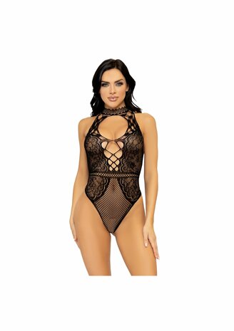 Net And Lace Keyhole Bodysuit
