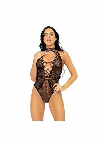 Net And Lace Keyhole Bodysuit