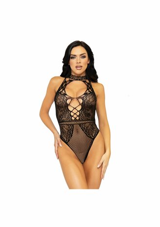 Net And Lace Keyhole Bodysuit