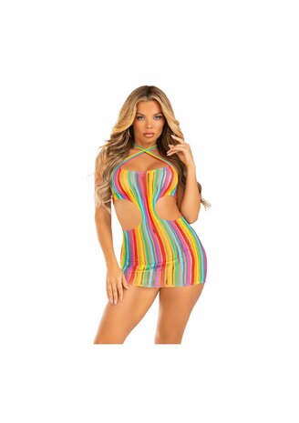 Rainbow stripe mini dress