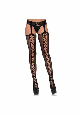Lace up backseam stockings - Black