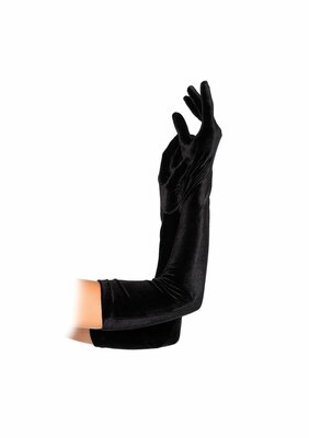 Velvet Opera Length Gloves - Black