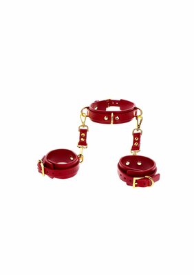D-Ring Collar and Wrist Cuffs - Red