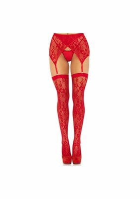 Lace thigh highs & garterbelt - Red