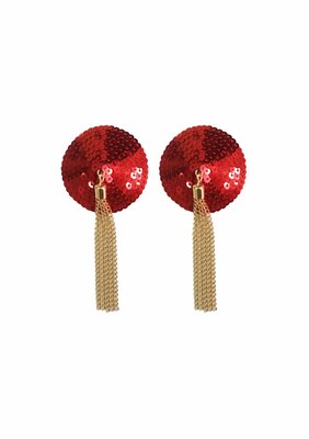 Sequin Nipple Covers w Chain - Red