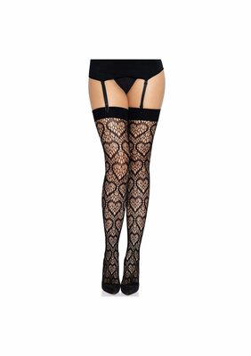 Heart Net Thigh Highs - Black