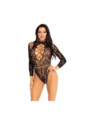High neck lace bodysuit - Black