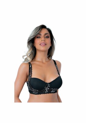 Balconette push-up lace bra - Black - 80D