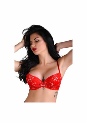 Demi bra with floral lace - Red - 85C