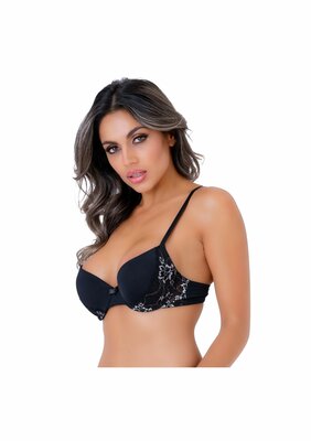 Push-up bra w/ lace racerback - Black - 80D