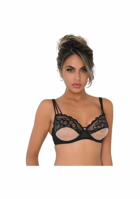 Unlined bra w faux underbust - Black - 85B