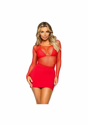 Long Sleeves Fishnet Top - Red
