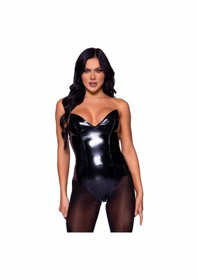 Vinyl Boned Bodysuit - Black - S