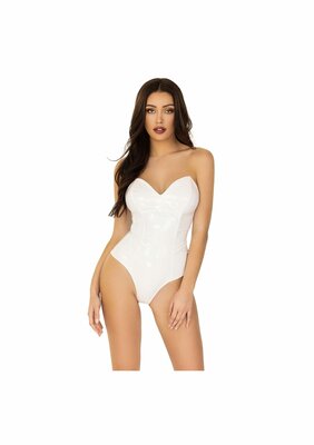 Vinyl Boned Bodysuit - White - L