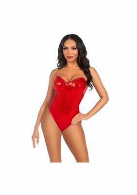 Sequin Boned Crotch Bodysuit - Red - L