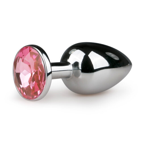 Image of Metalen buttplug met roze steen - zilverkleurig