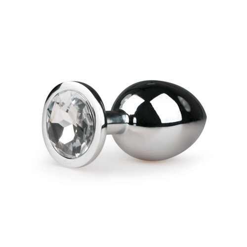 Metalen buttplug met transparante diamant zilverkleurig