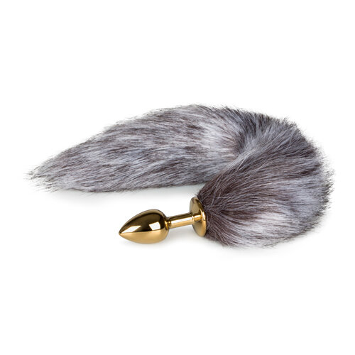 Image of Kleine goudkleurige buttplug met bruin/witte vossenstaart