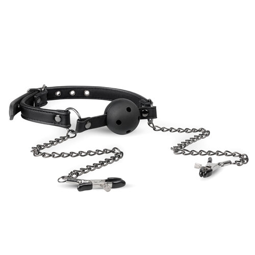 Image of Open Ball Gag Met Tepelklemmen