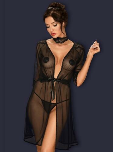 Image of Lucita Transparante Kimono Met Choker - Zwart
