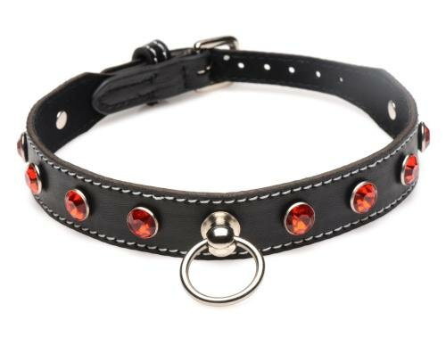 Image of Diamanten Choker Met O-Ring - Zwart/Rood