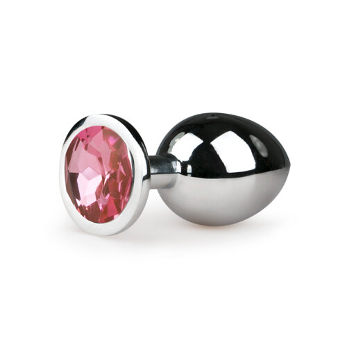 Image of Metalen buttplug met roze kristal - zilverkleurig