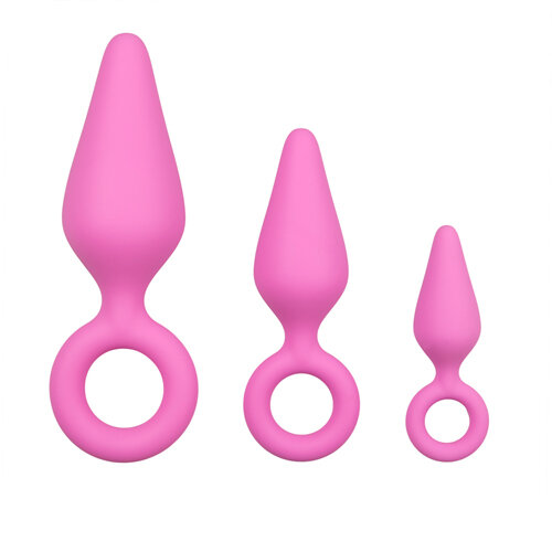 Image of Roze buttplugs met trekring - setje